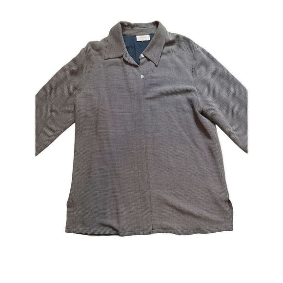 Talbots Button Front Shirt Sz L Wool Blend Checkered Collared Black White - Picture 10 of 11